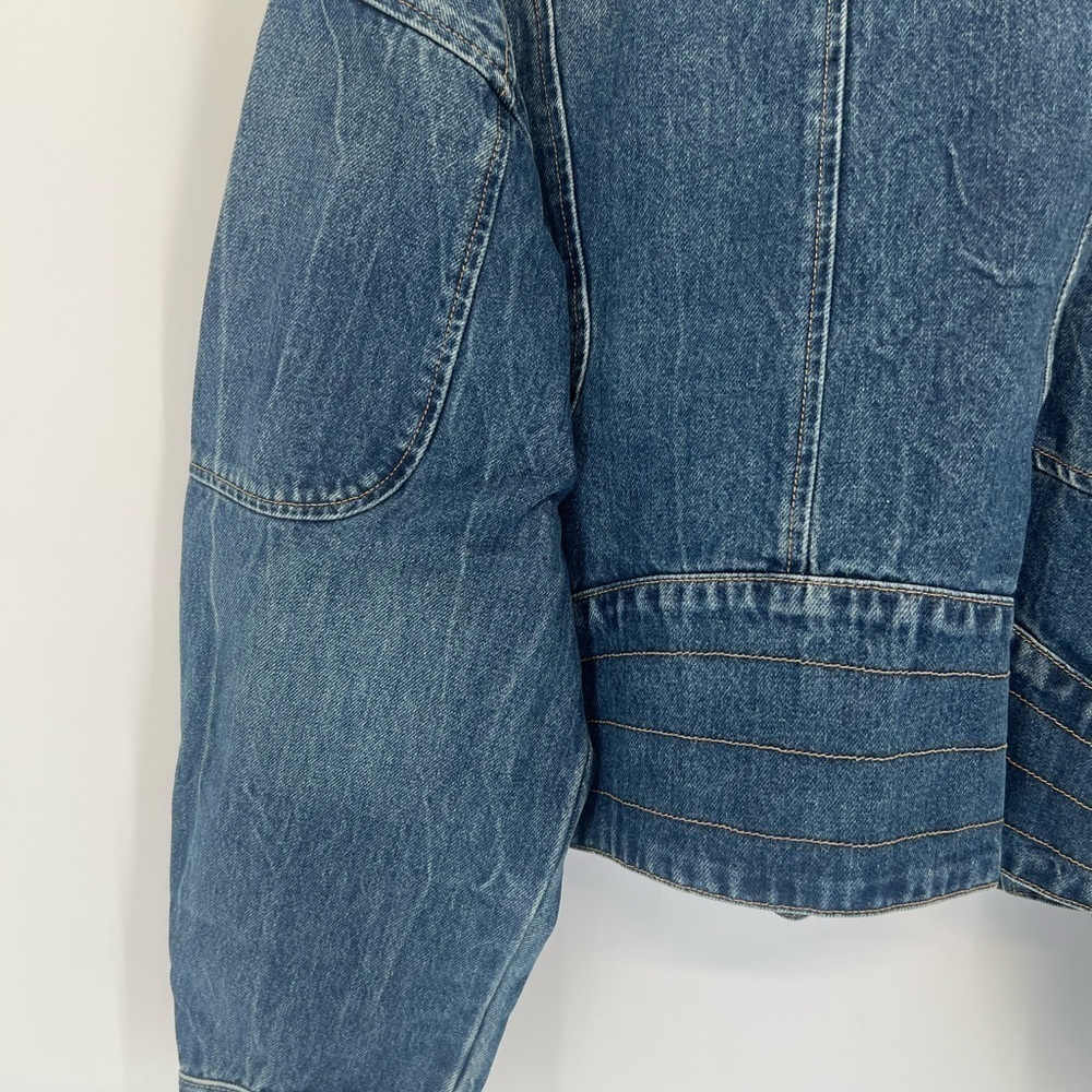 EB Denim Logan Denim Racer Moto Vintage Inspired Wide Tapered Sleeve Zip Jacket - Picture 9 of 9